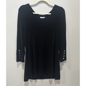 Chicos Travelers Button Sleeve Shirt Women's Size Large 2 Black  Travel Slinky